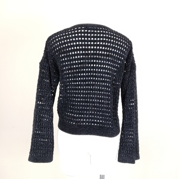 express Black Chenille Open Knit Cropped Sweater - Picture 3 of 7